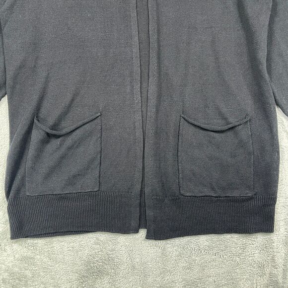 Eileen Fisher Cardigan Womens Large Black Open Front Organic Linen Blend - Picture 5 of 10
